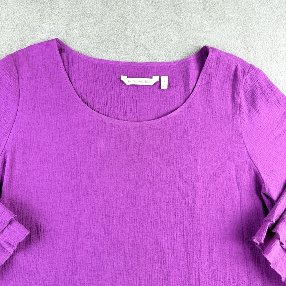 Soft Surroundings Siesta Key Tunic Medium Purple Gauzy Crinkled Layered Hem Boho - Picture 6 of 13
